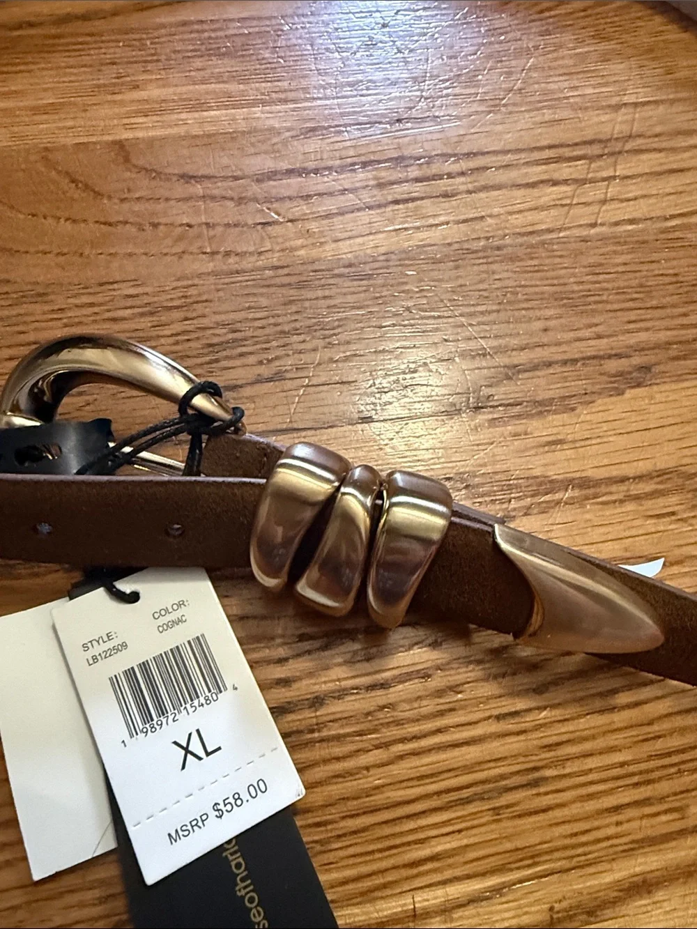 Women's Brown Leather Belt with Decorative gold -Tone Buckle